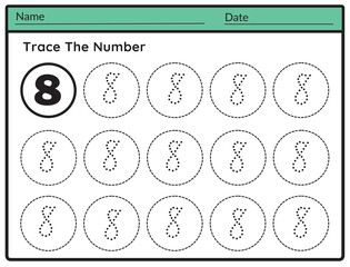 trace the number Worksheet Writing 8 illustrator vector