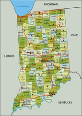 Highly detailed editable political map with separated layers. Indiana