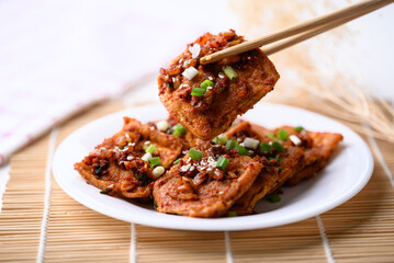 Spicy braised tofu (Dubu Jorim), Korean side dish