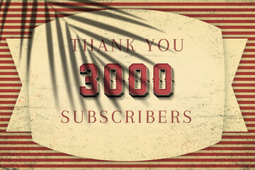 3000 subscribers celebration greeting banner with Retro Design