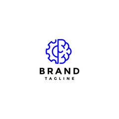 Mechanical Brain Icon Logo Design. Simple Gear And Brain Icon Outline Icon Design.