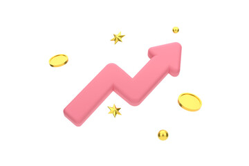 GROWTH STOCK CHART UP WITH COINS AND STAR, INVESTING ICON