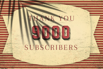 9000 subscribers celebration greeting banner with Retro Design