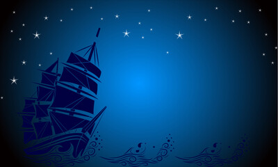 gradient blue background with sailing ship suitable for marine themes