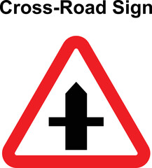 Obraz premium Cross-Road Ahead Sign in red triangle. Road safety sign.