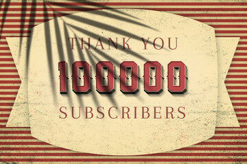 100000 subscribers celebration greeting banner with Retro Design