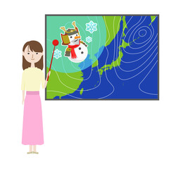 冬将軍の気圧図で説明をする女性の気象予報士