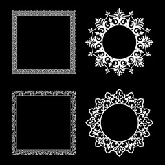 Set of decorative frames Elegant vector element for design in Eastern style, place for text. Floral black and white borders. Lace illustration for invitations and greeting cards.