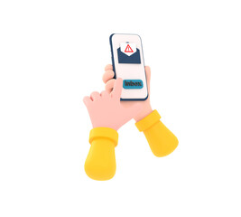 Hand holding a cell phone with a fraudulent sms on the screen. Electronic messaging scam alert