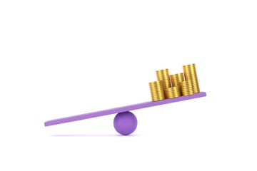 golden coin on unbalancing scale. business finance concept.