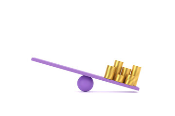 golden coin on unbalancing scale. business finance concept.