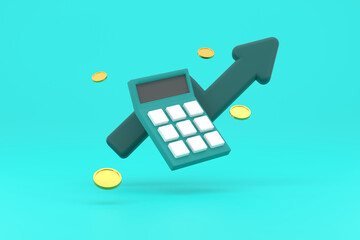 3d. minimal calculator concept of financial management. calculating financial risk planning.
