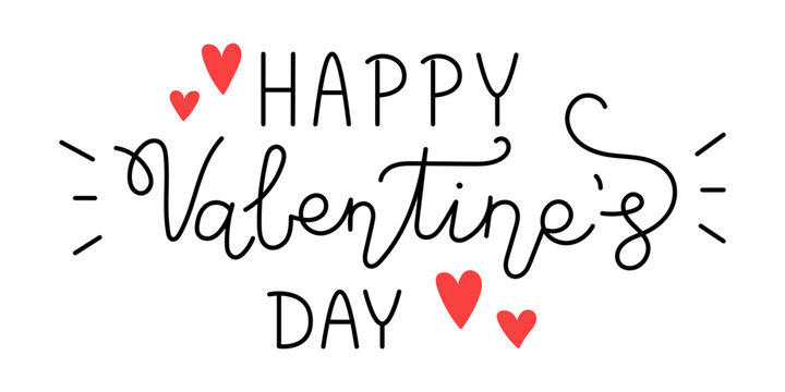 Vector love handwritten lettering phrase and hearts. Happy Valentines day text. Romantic quotes for greeting cards, banners and other design.