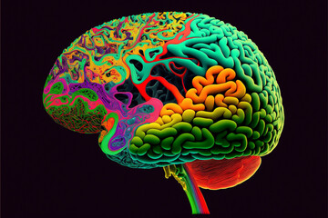 Abstract humans brain melt in acid colors. illustration - obrazy, fototapety, plakaty