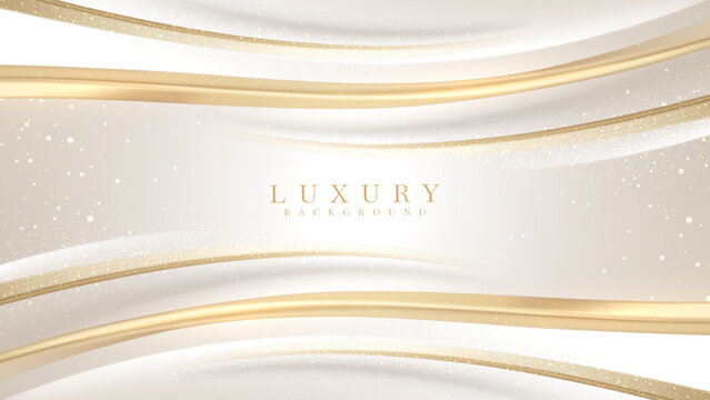 White luxury background with golden curve line element and glitter light effect decoration.