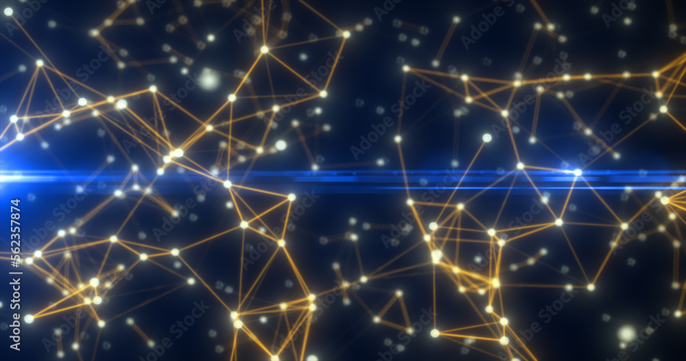 Aufkleber abstract hi-tech yellow gold glowing lines with dots and plexus triangles, abstract blue background