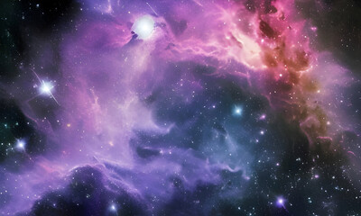 Naklejka premium Illustration of stars and nebula. Space background. (Generative AI)