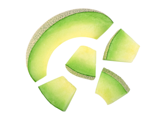 Slices of cantaloupe melon isolated on transparent background. PNG
