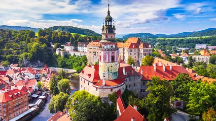  Cesky Krumlov, Czech Republic - Drone view of old town in Bohemia © ecstk22