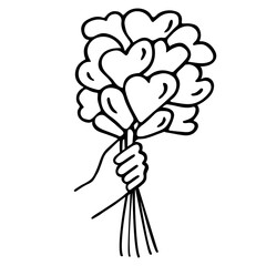 Bouquet of flowers of hearts, hand-drawn doodle romantic element. Love feelings,festive design Valentine's Day, drawing by ink, pen,marker.Isolated.Vector