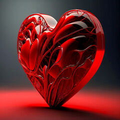 Red heart on a dark background. 3D illustration. Vintage style. Generative AI