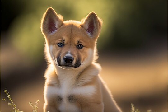 Close portrait of Dingo puppy dog - Generative AI