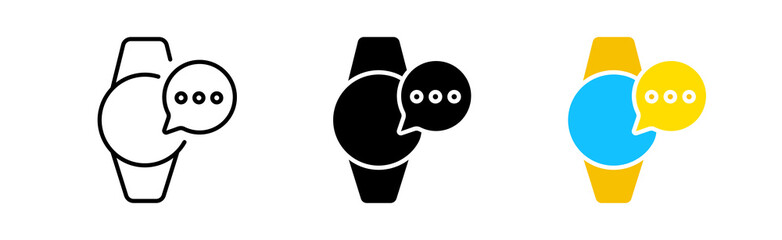 Smart watch icons set. Sensors, motion, sports, time, notifications, calories, distance. step counter, bluetooth, heart rate. technology concept. Vector line icon in different styles