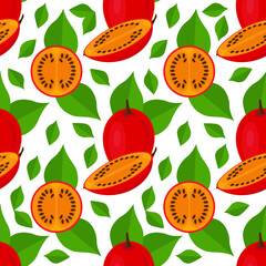 Fototapeta premium Tamarillo. Exotic fruit. Tomato tree. Vector in the flat style. Seamless background