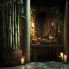 Interior of a Spa. Bamboo. Generative AI.	
