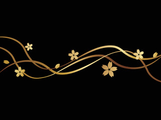 高級感のあるラインと桜の花　ゴールド