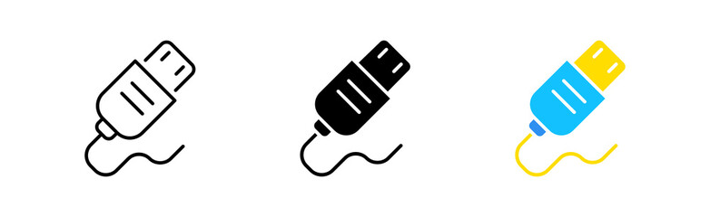 Usb connector icons set. Connection method, wire, peripherals, devices, data, equipment, transmission, cable. Technology concept. Vector line icon in different styles