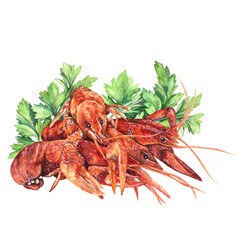 Watercolor illustration composition with crayfish