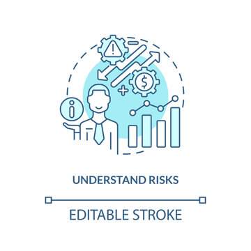 Understand risks turquoise concept icon. Market analyzing. Investment expectation abstract idea thin line illustration. Isolated outline drawing. Editable stroke. Arial, Myriad Pro-Bold fonts used