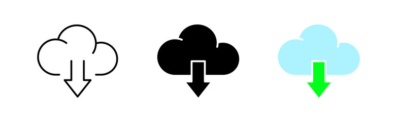 Download icons set. Database, cloud, lock, password, access, remotely, storage, server, internet, security, privacy. technology concept. vector line icon in different styles