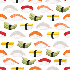 Seamless pattern with colorful sushi
