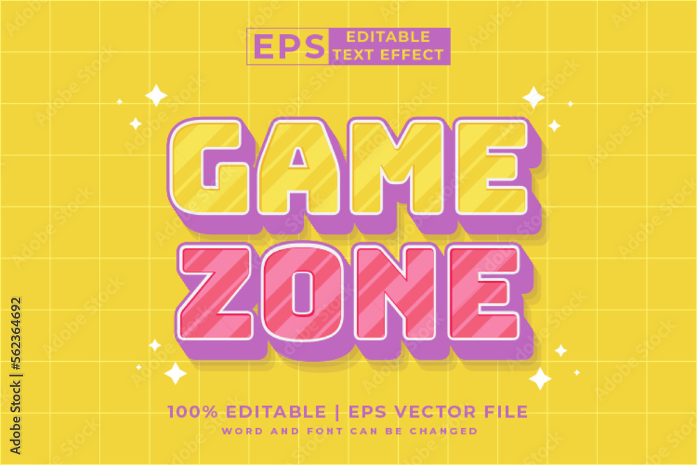 Fototapete editable text effect - game zone 3d cartoon template style premium vector