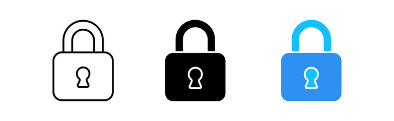 lock icon set. Cursor, unlock, key, password, access, privacy, code, closed, technology, authentication, account, user. security concept. vector line icon in different styles