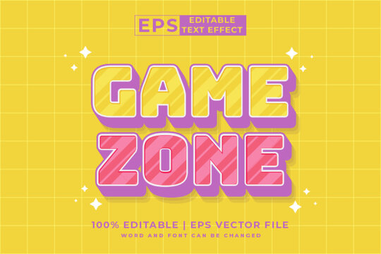 Editable text effect - Game Zone 3d Cartoon template style premium vector