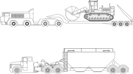 sketch vector illustration of heavy equipment transport technique on road