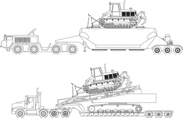 sketch vector illustration of heavy equipment transport technique on road