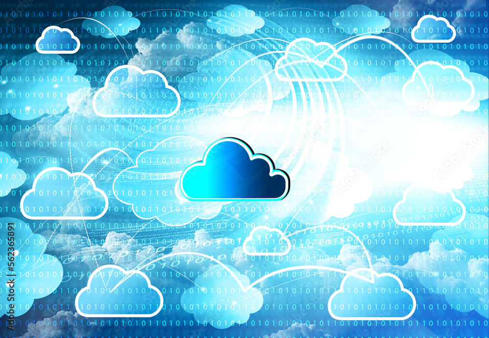 Poster cloud computing. cloud network, futuristic technology. 3d illustration..