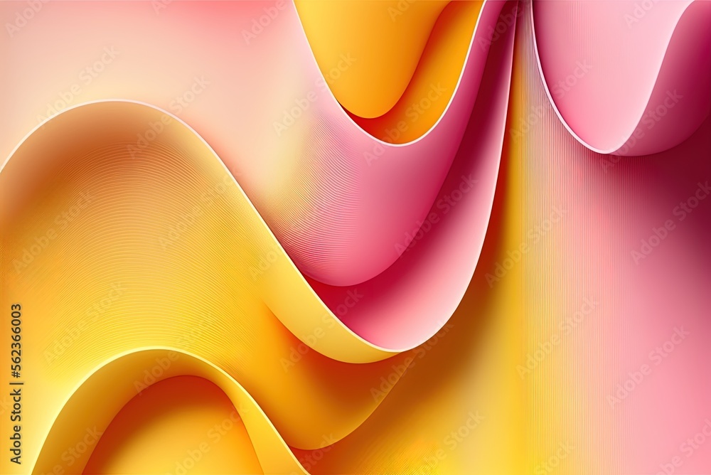 Poster stylish undulating gradient backdrop. patterned wall covering in pink and yellow with blank space fo