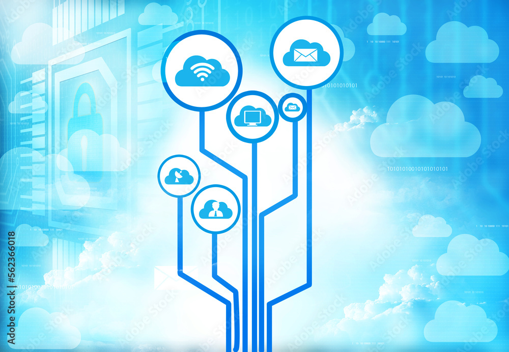Poster circuit lines with internet icons. cloud computing concept. 3d illustration.