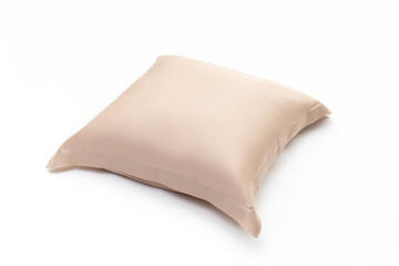 Pillow in beige pillow case on white background