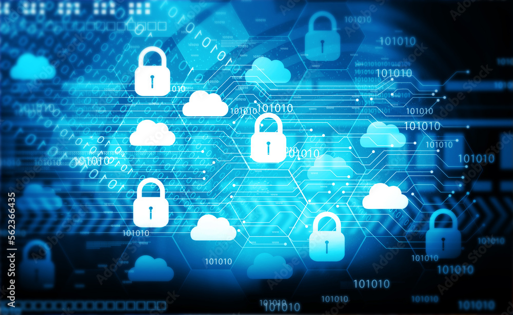 Aufkleber cloud computing. cyber security. futuristic technology. 3d illustration.
