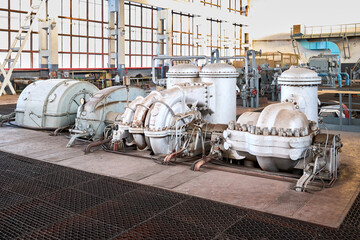 Compression department machinery. Chemical industrial petrochemical plant. High pressure nitrogen...