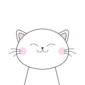 recommend clip art: Cat head face line contour silhouette icon. White black kitten pet. Cute cartoon funny character. Funny kawaii smiling doodle animal. Pink cheeks. Flat design Baby background