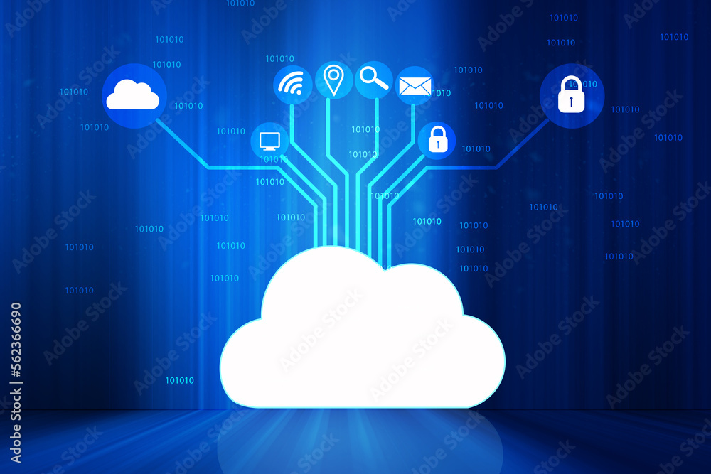 Poster cloud computing. internet technology. futuristic background. 3d illustration.