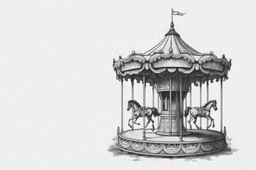 Vintage carousel with horses. Sketch. Engraving style. Children carousel sketch style vector illustration. generative ai - obrazy, fototapety, plakaty
