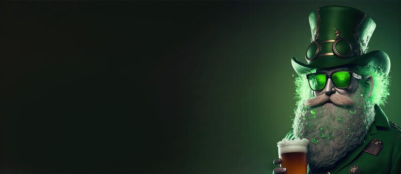 Leprechaun drinking beer, Saint Patrick's day celebration, lá fhéile pádraig sona duit, Generative AI